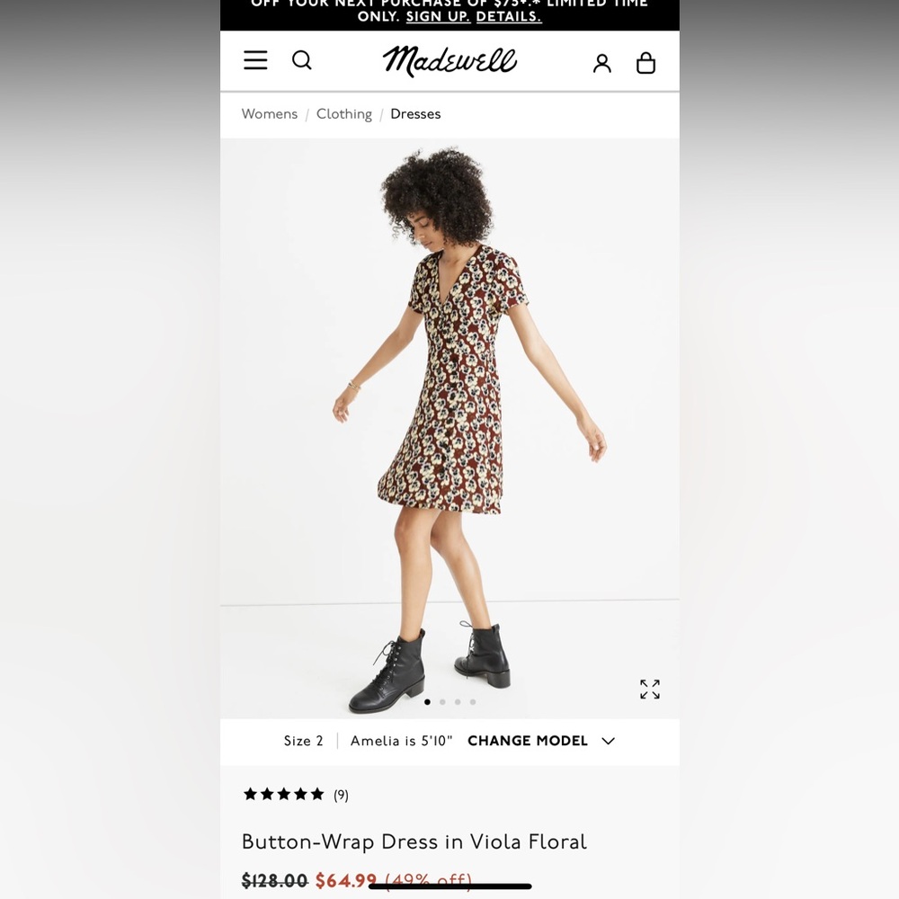 Madewell Button-Wrap Dress in Viola Floral Sz 8 - Picture 6 of 6